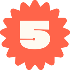 A large number 5 inside an orange starburst shape.