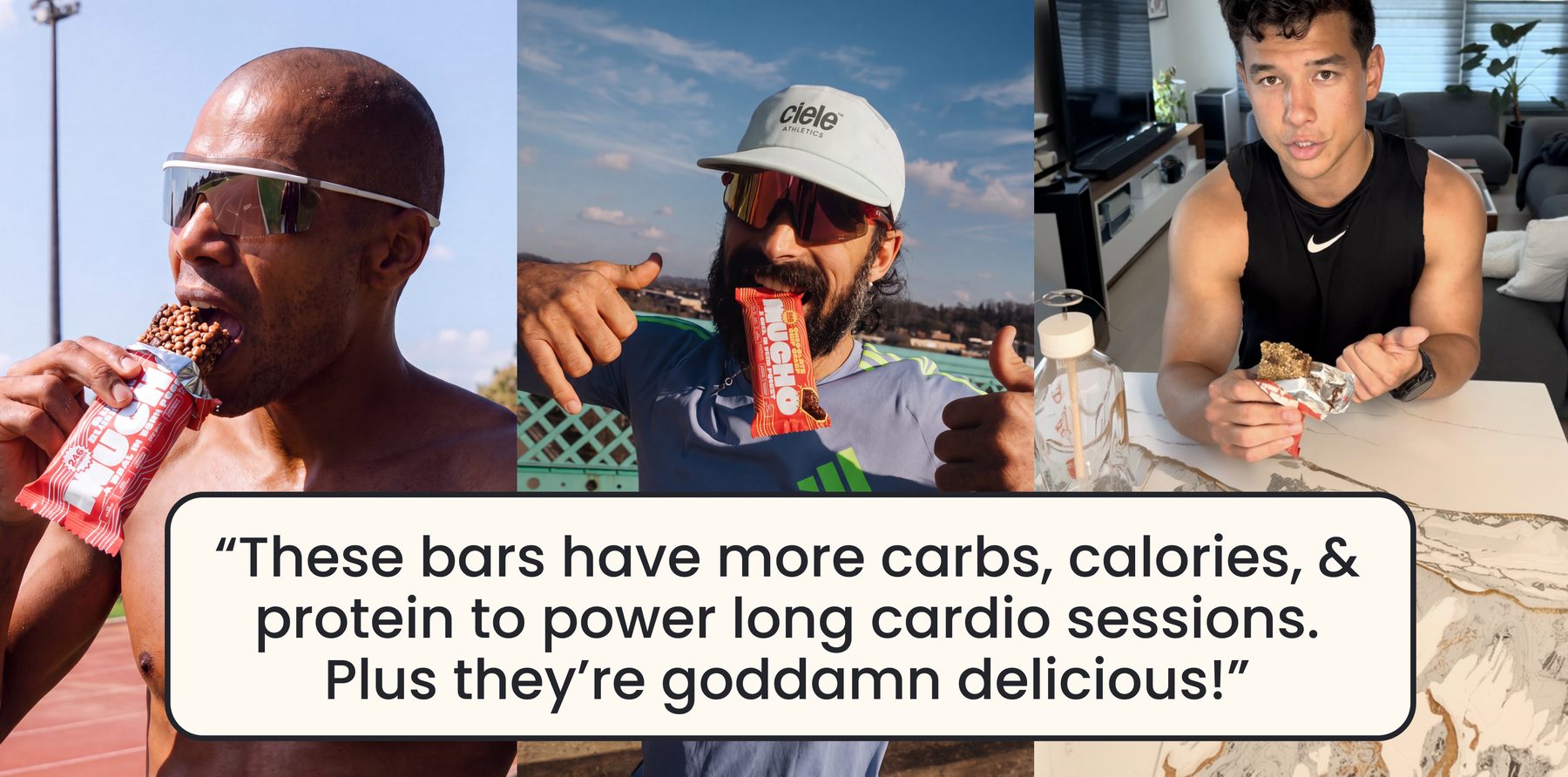 Athletes eating Mucho bars during a ride