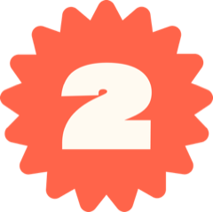 An orange starburst with the number 2 in the center.