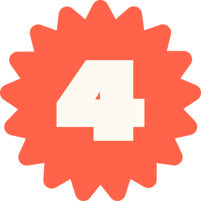Red starburst shape with the number 4 in the center.